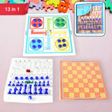 17669 13 In 1 Family Board Game Chess, Snakes & Ladders, Ludo, Tic-Tac-Toe, Checkers, Set For Kids