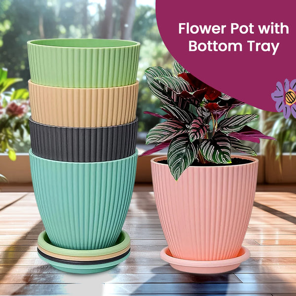 18267 Plastic Flower Pot with Bottom Tray (5 Pcs Set / With Color Box)