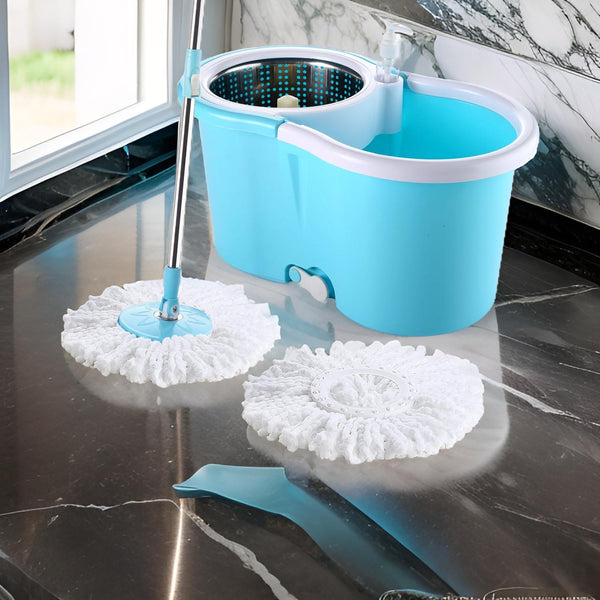 8704 Steel Spinner Bucket Mop 360 Degree Self Spin Wringing with 2 Absorbers for Home and Office Floor Cleaning Mops Set