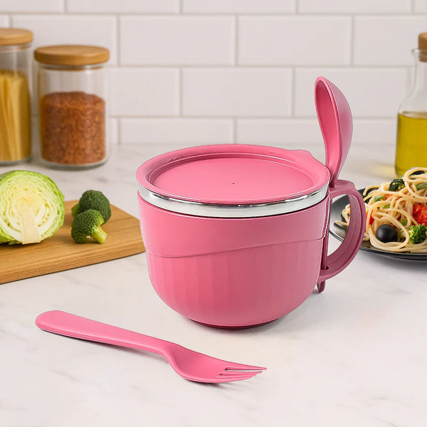 10657 Apex Premium 700 ML Multipurpose Noodle Bowl with Handle, Lid and Fork by Apex