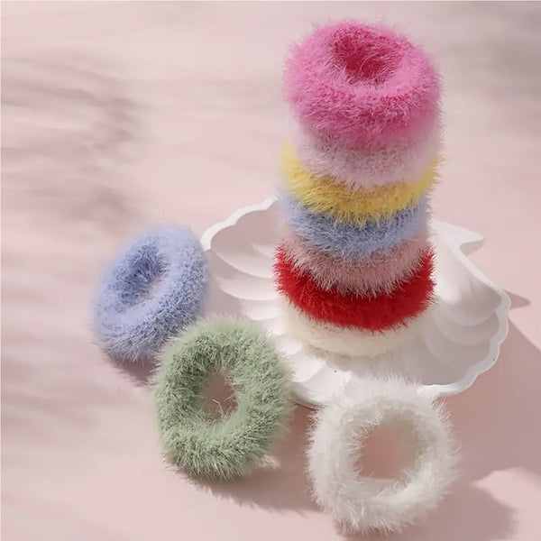 AM1044 Fuzzy Hair Scrunchies Soft Hair Elastic Band For Women and Girls 20Pcs