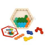 A07141 Wooden Honeycomb Hexagon Block Puzzle Toy for Kids