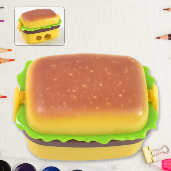 18924 Plastic Burger Shape Small Size Double Hole Sharpener With Eraser (1 Set)