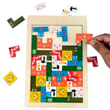 A07131 Wooden Animal Jigsaw Tetris Brain Teaser Puzzle Board