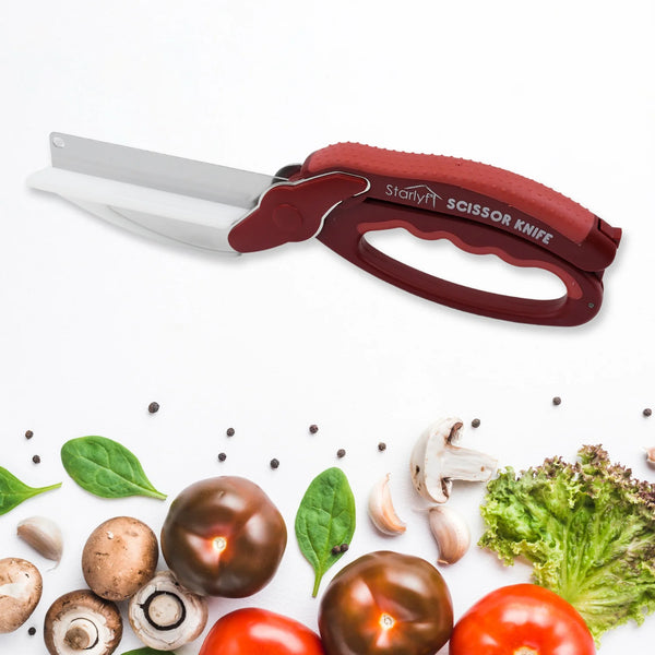 12019 2 in 1 Kitchen Knife Scissor with Spring Locking Hinge and Chopping Board (1 Pc / With Card Packing)