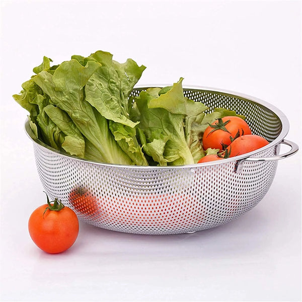 5754 Stainless Steel Colander With Handle, Large Metal Mesh Basket Strainer For Pasta, Spaghetti, Berry Fruits (1 Pc / 25.5 Cm)