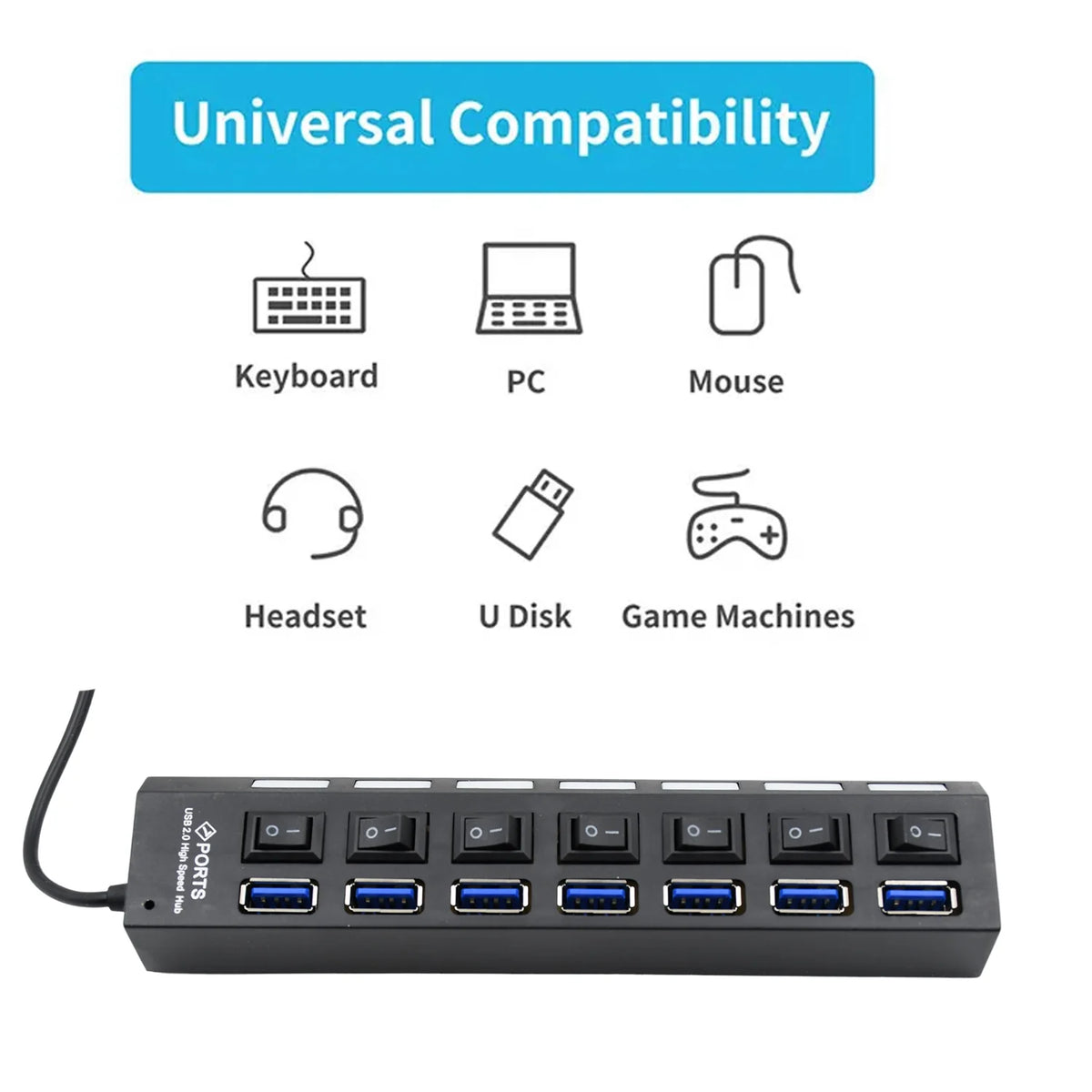 6994 USB SPLITTER MULTI PORT USB 2.0 HUB, 7 PORT WITH INDEPENDENT ON/O ...