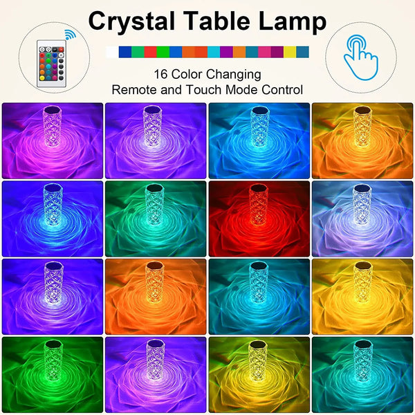 6604 CRYSTAL TOUCH NIGHT LIGHT ROSE DIAMOND TABLE LAMP WITH REMOTE CONTROL, USB TABLE LAMP