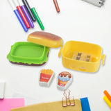 18924 Plastic Burger Shape Small Size Double Hole Sharpener With Eraser (1 Set)