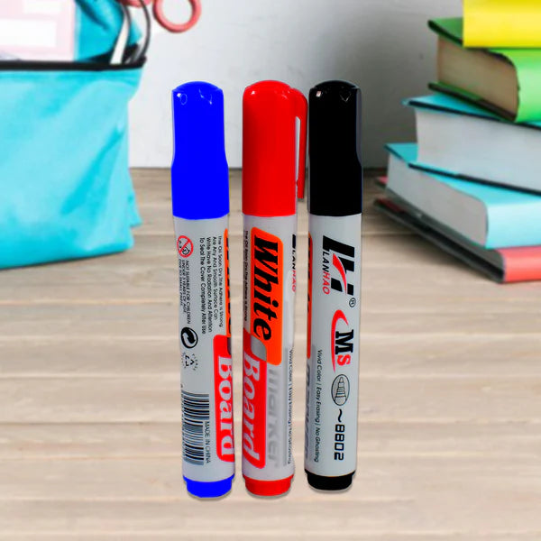 8936 Whiteboard Marker Set (Blue, Black, Red) with Board Duster - Pack of 4