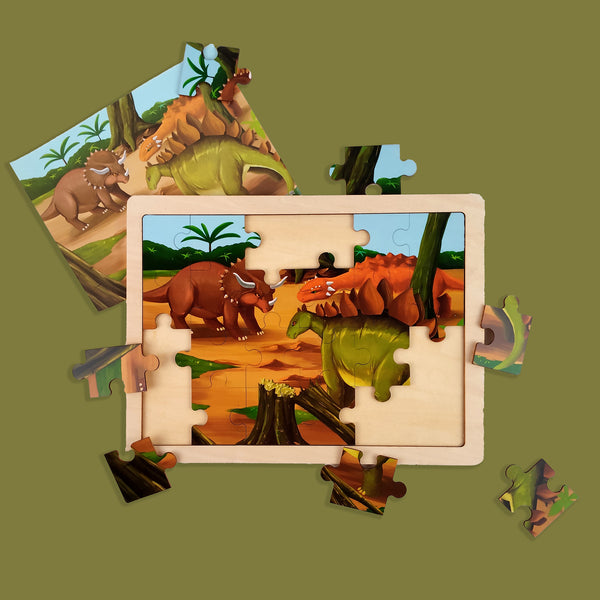 A07150 Wooden Dinosaur Jigsaw Puzzle Board with Reference Sheet