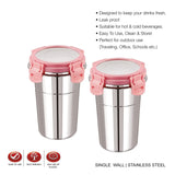 3329 Stainless Steel Airtight & Leak Proof Lock Glass Tumbler with Lid - 350ml