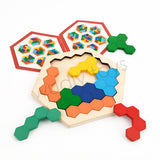 A07141 Wooden Honeycomb Hexagon Block Puzzle Toy for Kids