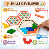 A07141 Wooden Honeycomb Hexagon Block Puzzle Toy for Kids