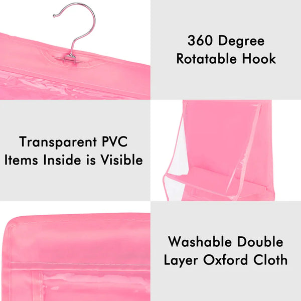 13263 6 Pockets Hanging Purse Handbag Organizer Clear Hanging Shelf Bag (1 Pc)