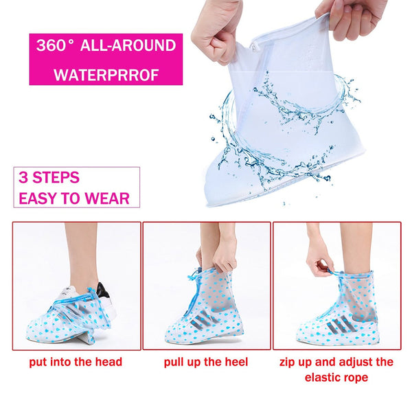 4541 Plastic Shoes Cover Reusable Anti-Slip Boots Zippered Overshoes Covers Pink, Transparent Waterproof Snow Rain Boots for Kids/Adult Shoes, for Rainy Season (L Size1 Pairs)