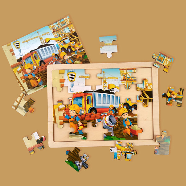 A07146 Kids Construction Theme Tray Jigsaw Puzzle Toy