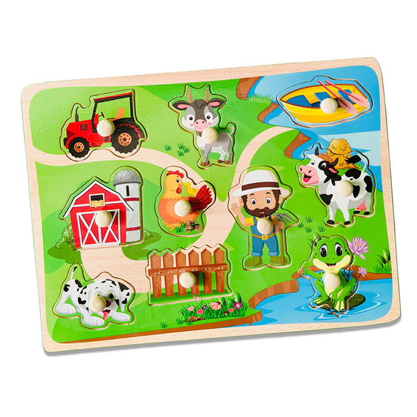 A07152 Wooden Peg Puzzle Board with Colorful Themes and Matching Shapes