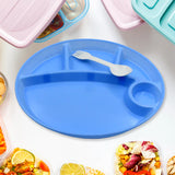 5577 PLASTIC FOOD PLATES / BIODEGRADABLE 5 COMPARTMENT PLATE WITH SPOON FOR FOOD SNACKS / NUTS / DESSERTS PLATES FOR KIDS, REUSABLE PLATES FOR OUTDOOR, CAMPING, BPA-FREE (1 PC)