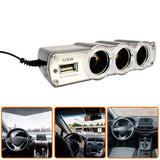 15104 Triple 3 Way Car 12v Lighter Socket Splitter USB Charger Power Adapter