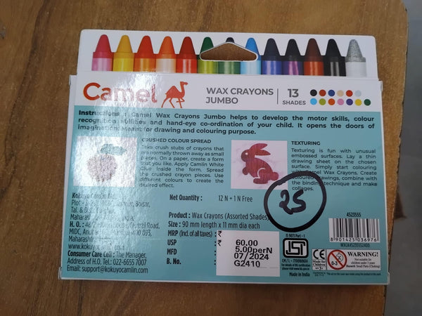 AM3313 Camel Wax Crayons Jumbo 13 Shades