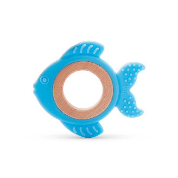 A07127 Blue Fish Wooden and Silicone Baby Teether