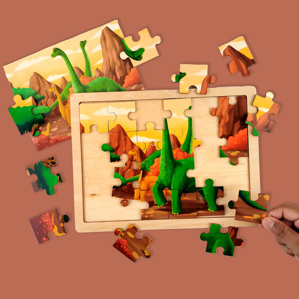 A07148 Dinosaur Theme Wooden Jigsaw Puzzle Tray for Kids