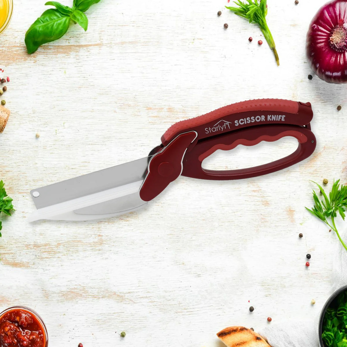 12019 2 in 1 Kitchen Knife Scissor with Spring Locking Hinge and Chopp ...
