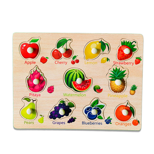 A07152 Wooden Peg Puzzle Board with Colorful Themes and Matching Shapes