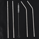 15261 Reusable Stainless Steel Straws Set of 5 (2 Straight straws, 2 Bent straws, 1 Brush)