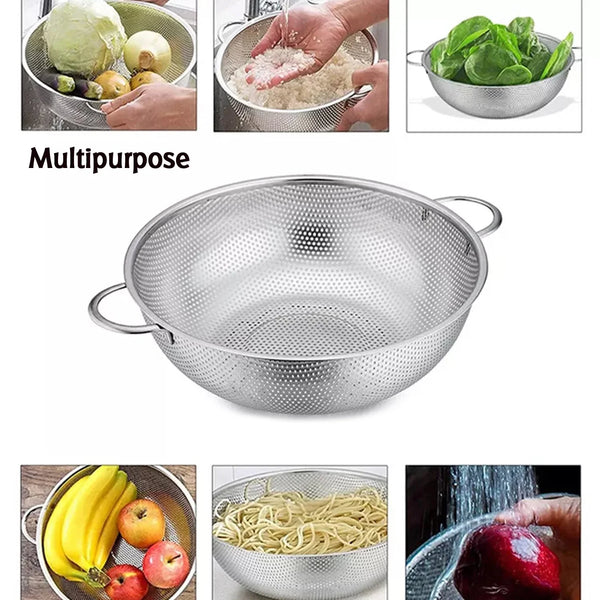 5754 Stainless Steel Colander With Handle, Large Metal Mesh Basket Strainer For Pasta, Spaghetti, Berry Fruits (1 Pc / 25.5 Cm)