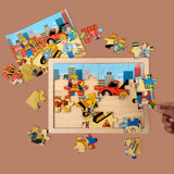 A07145 Wooden Construction Site Jigsaw Puzzle Toy for Kids with Tray and Reference Print