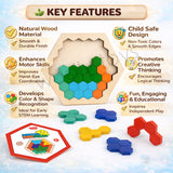 A07141 Wooden Honeycomb Hexagon Block Puzzle Toy for Kids