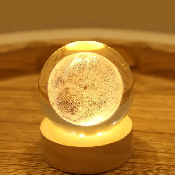 13257 Moon 3D Crystal Ball Lamps with Base For Bedroom 3D Lamps (1 Pc)