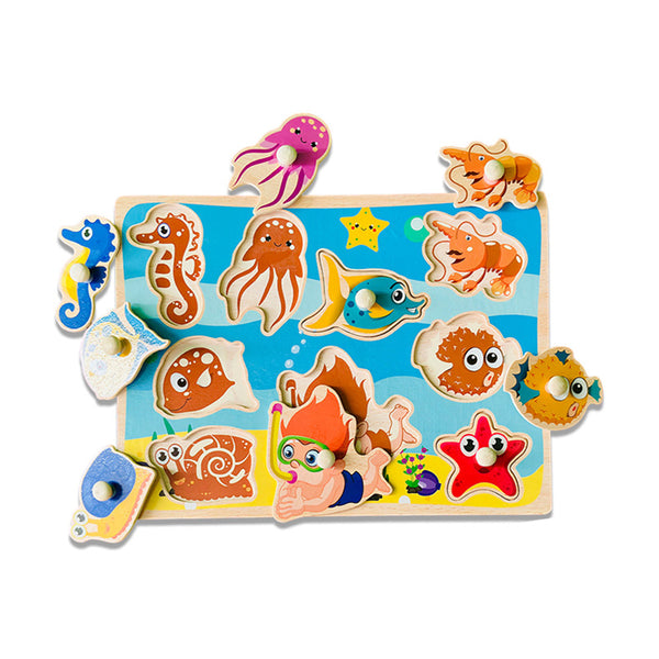 A07152 Wooden Peg Puzzle Board with Colorful Themes and Matching Shapes