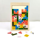 A07131 Wooden Animal Jigsaw Tetris Brain Teaser Puzzle Board