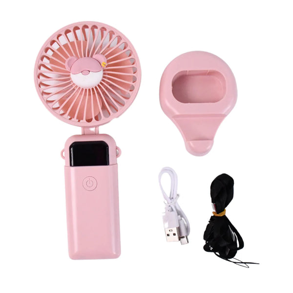 14080 Mini USB Charging Fan with Percentage Display, 5 Speed Modes, and Mobile Stand