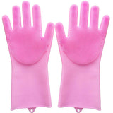 17723 Dishwashing Gloves With Scrubber| Silicone Cleaning Reusable Scrub Gloves For Wash Dish Kitchen| Bathroom| Pet Grooming Wet And Dry Glove (1 Pair, 250 Gm)