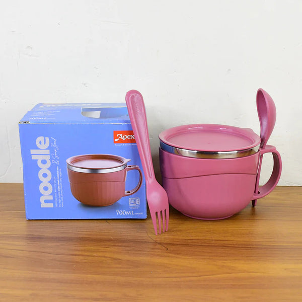 10657 Apex Premium 700 ML Multipurpose Noodle Bowl with Handle, Lid and Fork by Apex