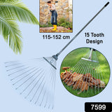 7599 115-152 CM Rake for Gardening, Stainless Steel Telescopic Garden Rake for Quick Clean Up of Lawn and Yard, Adjustable Rake Claws Spacing Garden Broom with Long Handle for Clean Leaves (MOQ :- 12 pc)