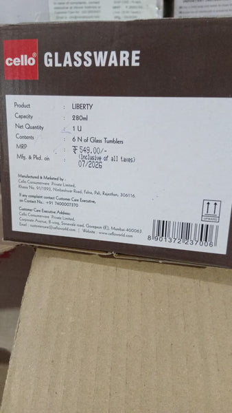 AM5686 Cello Liberty 280ml Glass Tumbler - 6pcs set