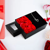 18907 Rose Flower Gift Box, Handmade Eternal Rose with I Love You Necklace, Valentine's Day,