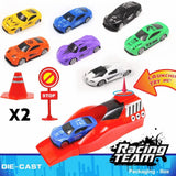 A06488 Racing Team 7-Piece Die-Cast Metal Car Set with Mega Launcher