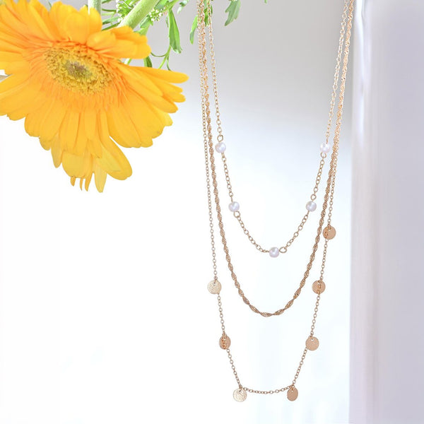 AM1404 Gold Multi-Layer Chain Palace Style Simple Women Necklace Daily Accessory