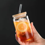 AM3719 Drinking Glasses with Wooden Lids Glass Straw