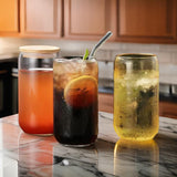 AM3719 Drinking Glasses with Wooden Lids Glass Straw