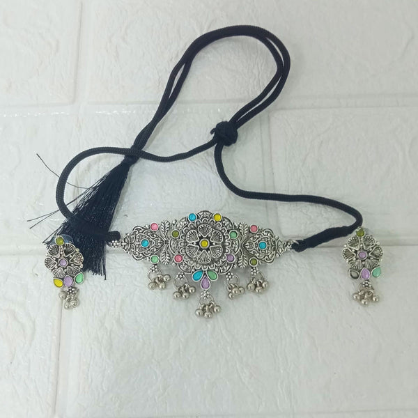 Di0146 Oxidized German Silver Necklace Set with Earings