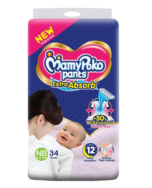 AM2294 MamyPoko Pants Extra Absorb Newborn Pant Style Diaper NB 5 Kg 34 Pants