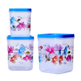 3933 Airtight Flower Printed Kitchen Storage Container - Transparent (Multicolor) Set of 3pcs (6000 x 8000 x 11000 ml)