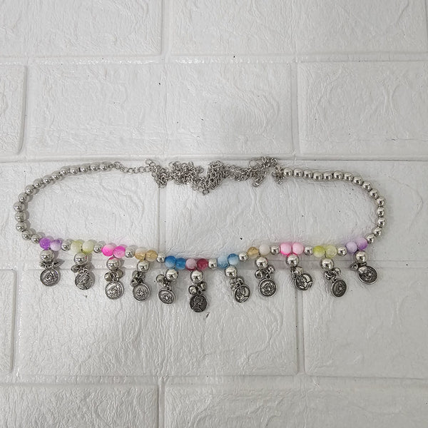 Di0046 Oxidized Silver Dangler Kamarbandh with Colorful Beads and Cowrie Shells (Multidesign)